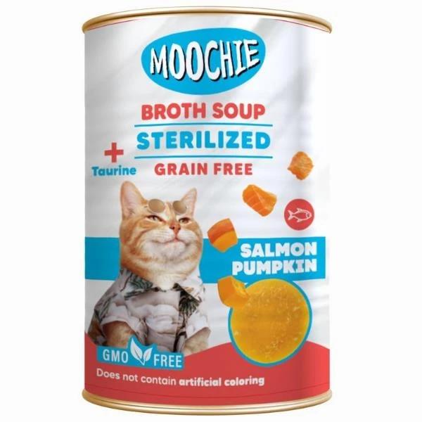 Moochie Somonlu ve Bal Kabaklı Tahılsız Et Suyu Kısır Kedi Çorbası 135ml