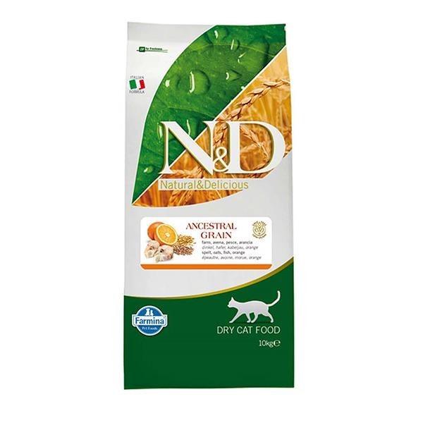 ND Düşük Tahıllı Morina Balığı ve Portakallı Yetişkin Kedi Maması 10 Kg